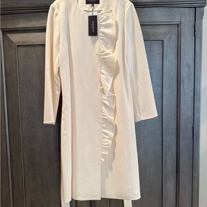 Lafayette 148 New York Cream Long Sleeve Ruffled Dress